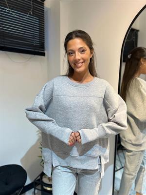 Geniş Ribana Kol Sweat-Gri