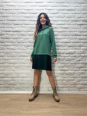Kapşonlu Sweat Elbise-Yeşil