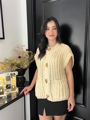 Keyy Kalın Örgü Yelek-Bej