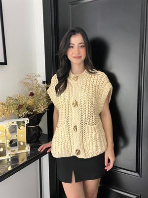 Keyy Kalın Örgü Yelek-Bej