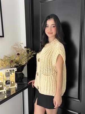 Keyy Kalın Örgü Yelek-Bej