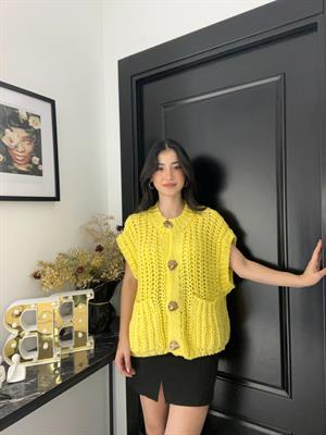 Keyy Kalın Örgü Yelek-Sarı