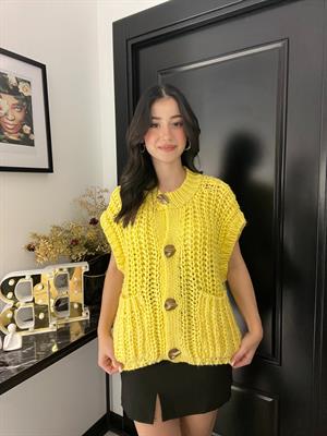 Keyy Kalın Örgü Yelek-Sarı