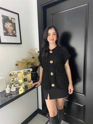 Keyy Kalın Örgü Yelek-Siyah 