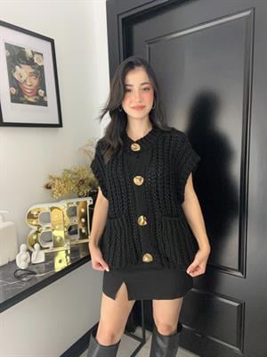 Keyy Kalın Örgü Yelek-Siyah 