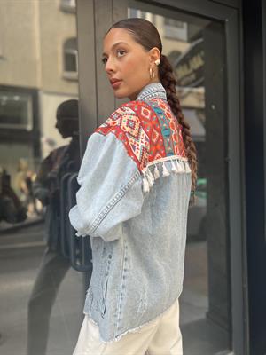 Kilim Desen Kot Ceket-Mavi