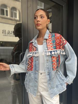 Kilim Desen Kot Ceket-Mavi