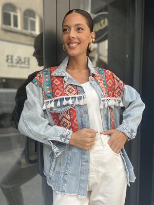 Kilim Desen Kot Ceket-Mavi