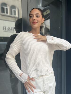 Kol Ucu Yırtık Kazak-Ekru