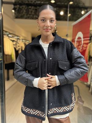 Kolu Kapitone Ceket-Siyah