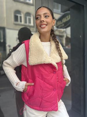 Kürklü Kısa Yelek-Fuşya