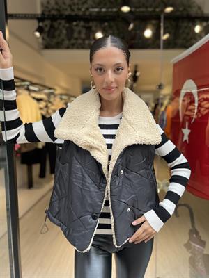 Kürklü Kısa Yelek-Siyah