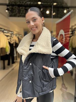 Kürklü Kısa Yelek-Siyah