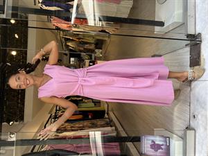 Önden Bağlamalı Keten Elbise-Pembe 