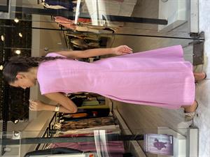 Önden Bağlamalı Keten Elbise-Pembe 