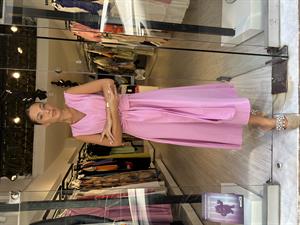 Önden Bağlamalı Keten Elbise-Pembe 