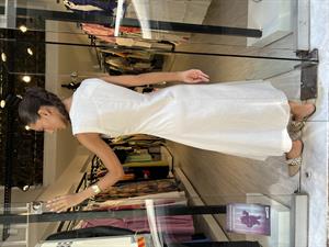 Önden Bağlamalı Keten Elbise-Taş 