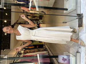 Önden Bağlamalı Keten Elbise-Taş 