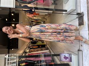 Parlak Desenli Askılı Elbise-camel