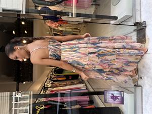 Parlak Desenli Askılı Elbise-camel