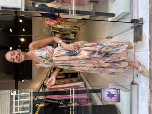 Parlak Desenli Askılı Elbise-camel