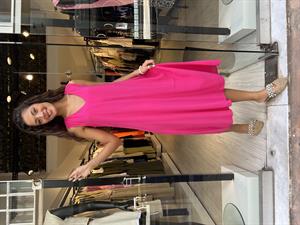 Pry V Yaka Elbise-Fuşya