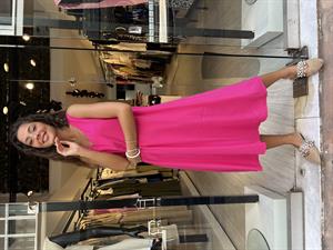 Pry V Yaka Elbise-Fuşya