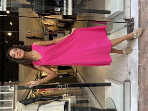 Pry V Yaka Elbise-Fuşya