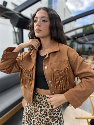 Püsküllü Güderi Ceket -Kahve 