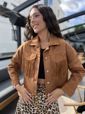 Püsküllü Güderi Ceket -Kahve 