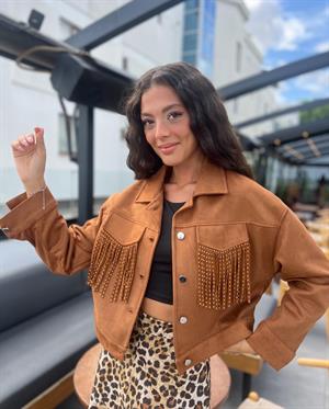 Püsküllü Güderi Ceket -Kahve 