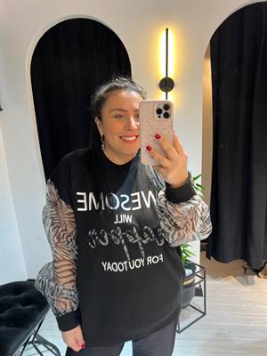 Q.Kol Leoparlı Sweat-Siyah