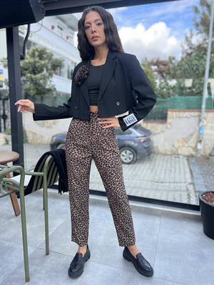 Q.Leopar Pantolon-Leopar Kahve 