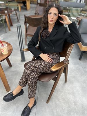 Q.Leopar Pantolon-Leopar Kahve 