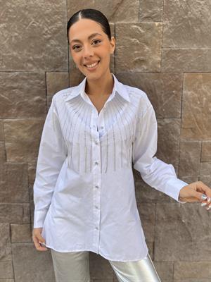 Q.Taş Detaylı Gömlek -Beyaz