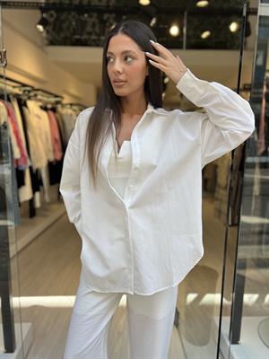 Q Owersize Gömlek-Beyaz