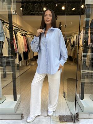 Q Owersize Gömlek-Mavi