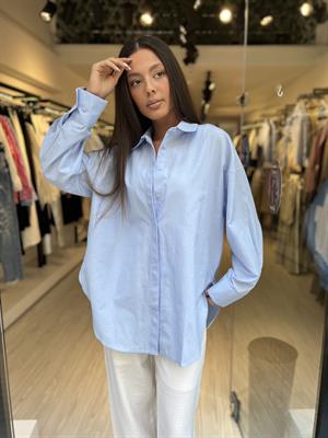 Q Owersize Gömlek-Mavi