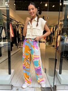 Q Şerit Detay Pantolon -Pembe