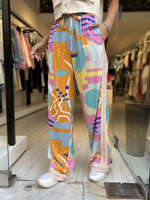 Q Şerit Detay Pantolon -Pembe