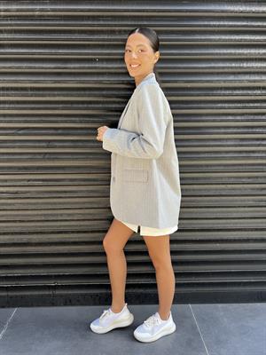 Rbn Çizgili Ceket-Gri