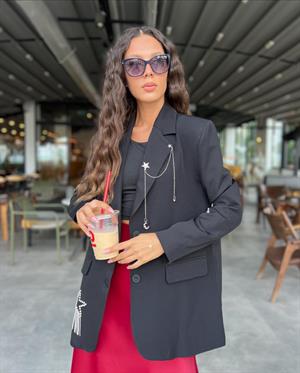 Rbn Taş Detaylı Ceket-Siyah