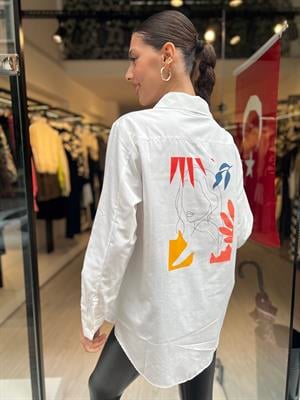 Sırtı Desenli Gömlek -Ekru