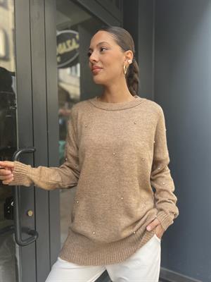 Taşlı Bisiklet Yaka Kazak-Kahve 