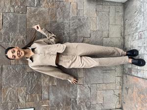 Tencel Takım Çizgili-Vizon 