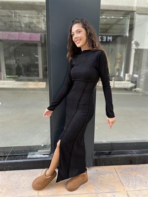 Ters Dikiş Triko Elbise-Siyah