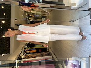 Uzun Keten Yelek Takım -Beyaz