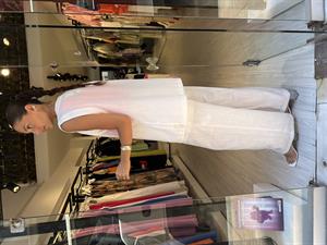 Uzun Keten Yelek Takım -Beyaz