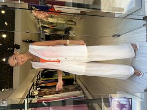 Uzun Keten Yelek Takım -Beyaz