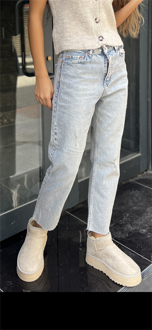 Yıpratmalı Mom Jean -Açık Mavi